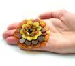 Large Multicolor Baltic Amber Flower Brooch-Pendant