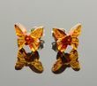 Tiny Carved Amber Butterfly Stud Earrings Made of Baltic Amber
