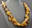 Green Amber Necklace Made of Large Free Form Shape Amber
