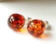 Amber Stud Earrings Made of Cognac Color Amber