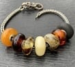 7 Pcs Pandora Style Amber Charm Beads 