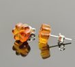Tiny Carved Flower Amber Stud Earrings Made of Cognac Baltic Amber