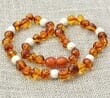 Children's Amber Necklace Made of Amber and White Turquoise