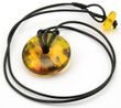 Amber Donut Pendant On Black Leather Cord