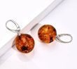 Amber Earrings Made of Dark Cognac Color Round Baltic Amber