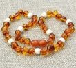Children's Amber Necklace Made of Baltic Amber and White Turquoise