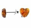 Amber Heart Stud Earrings Made of Cognac Baltic Amber