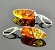 Amber Silver Earrings Made of Colorful Amber