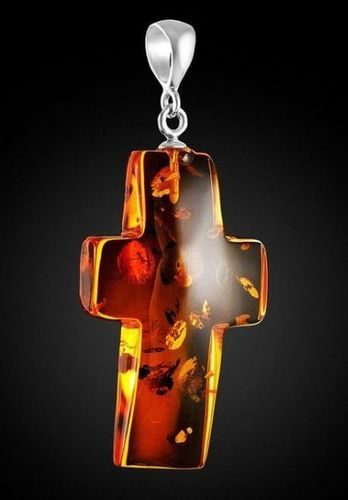 Amber Cross Pendant Cut From A Single Piece Of Cognac Amber