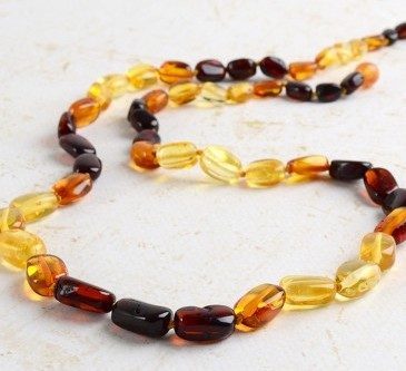 Amber Healing Necklace Made of Multicolor Bean Shape Baltic Amber