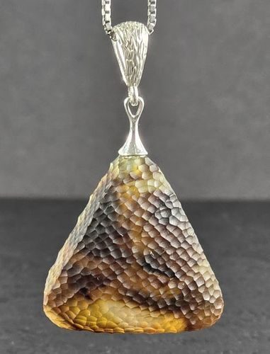 Meteorite Triangle Amber Pendant Carved Cloudy Baltic Amber