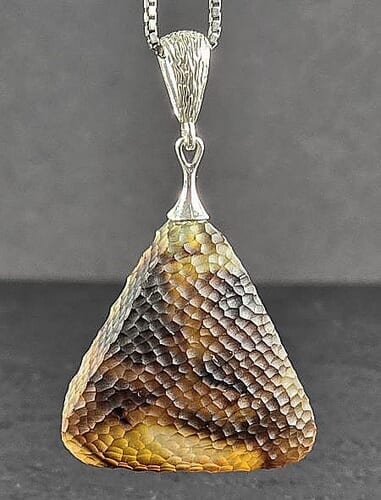 SNAKE SKIN Triangle Amber Pendant Carved Earth Colors Amber
