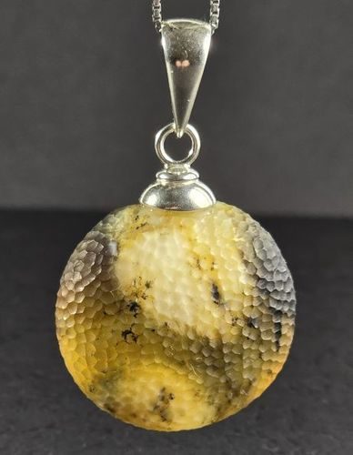 Large Meteorite Amber Pendant Carved Cloudy Baltic Amber  