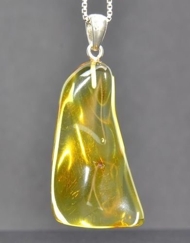Amber Amulet Pendant Made of Tall Free Form Lemon Baltic Amber 