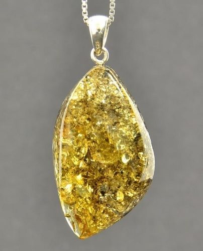 Green Amber Pendant Made of Baltic Amber