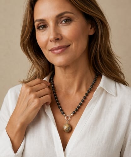 Amber Pendant Necklace Adorned with Sterling Silver Spacers