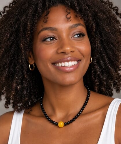 Amber Necklace Made of Black Matte and Butterscotch Amber
