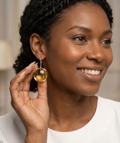 Amber Earrings Made of Flat Round Amber With Bits of Flora