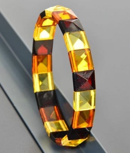 Bangle Style Amber Bracelet Made of Pyramid Shape Amber Pieces