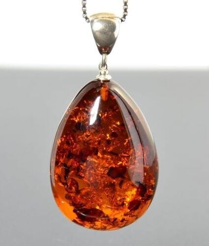 Amber Pendant Made of Dark Cognac Color Amber