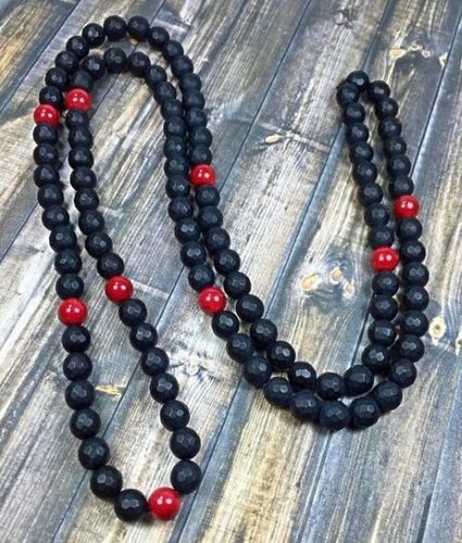 Men's Amber Necklace Made of Matte Black Amber and Jadeite Beads