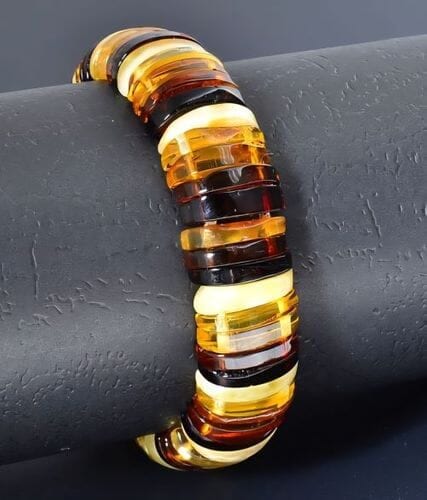 Moon Amber Bracelet Made of Moon Shape Multicolor Amber Pieces