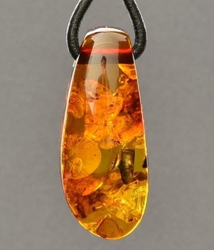 Large Amber Pendant Amulet On Black Cord