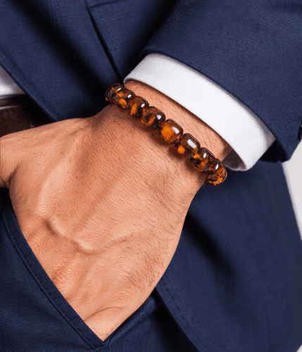 Men's Amber Bracelet Made of Barrel Shaped Amber Beads
