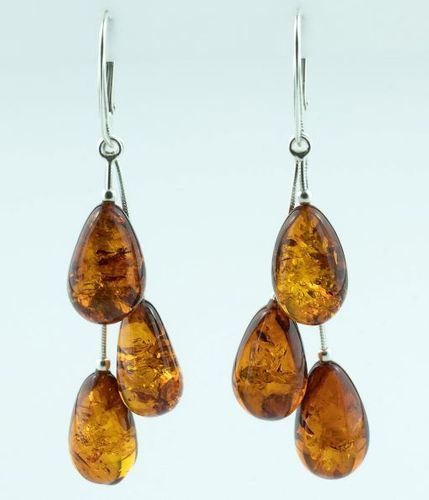 Multi Teardrop Amber Earrings Made of Precious Baltic Amber