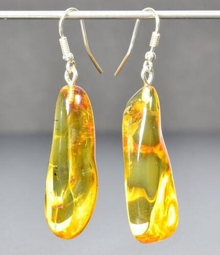 Golden Amber Earrings Made of Natural Shape Amber Rocks