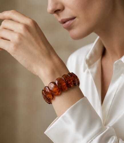 Classic Bangle Style Amber Bracelet Made of Dark Cognac Color Amber