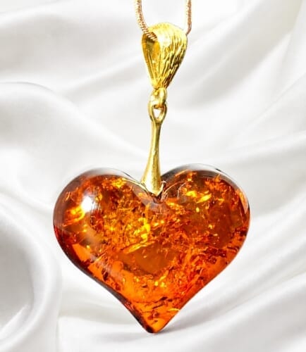 Amber Heart Pendant Made of Cognac Color Amber