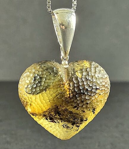 SNAKE SKIN Amber Heart Pendant Carved Earth Colors Amber