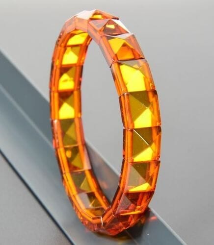 Bangle Style Amber Bracelet Made of Pyramid Shape Cognac Amber 