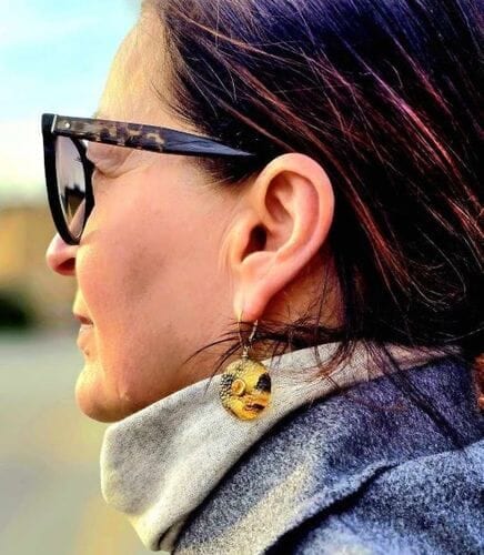 Extraordinaire Meteorite Amber Earrings Carved Cloudy Amber