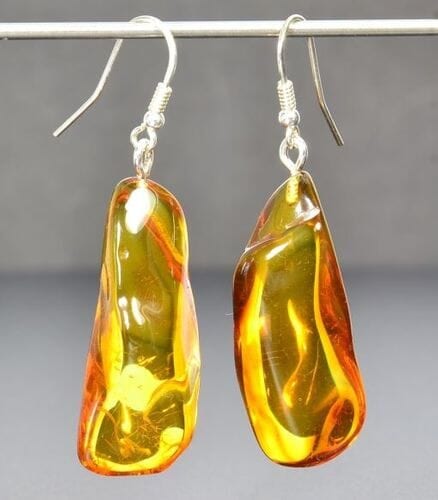 Amber Earrings Made of Natural Shape Lager Amber Rocks