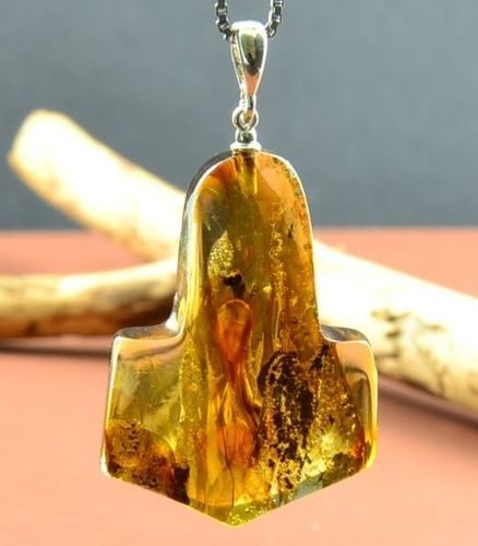 Thor's Hammer Pendant Made of Multicolor Baltic Amber