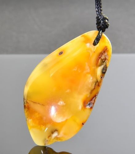 Amber Amulet On Adjustable String Free Form Amber