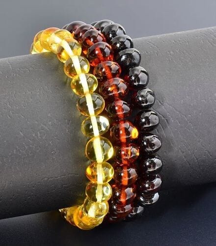 3 Amber Bracelets Made of Golden, Cognac, Cherry Colors Amber