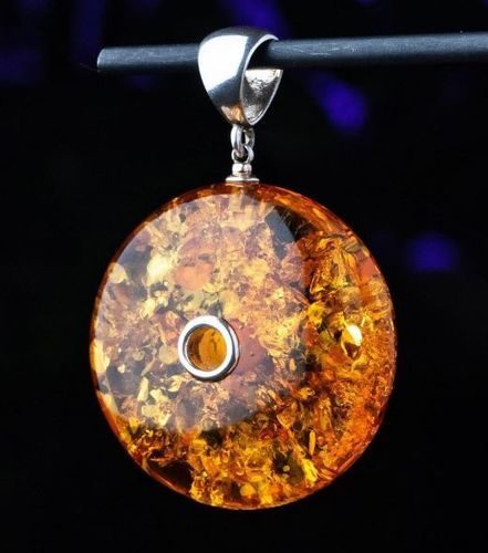 Large Amber Donut Pendant Made of Cognac Baltic Amber