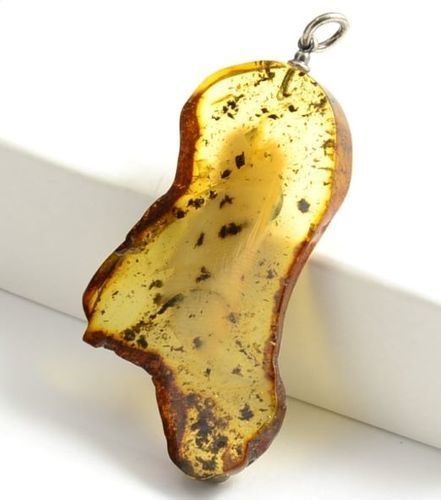 Baltic Amber Slice Made Into One of a Kind Amber Pendant. 