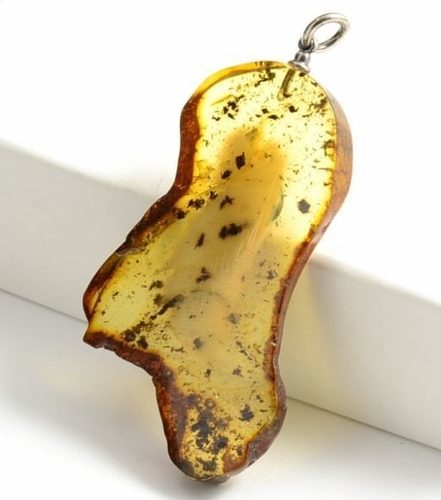 Baltic Amber Slice Made Into Unique Amber Pendant. 