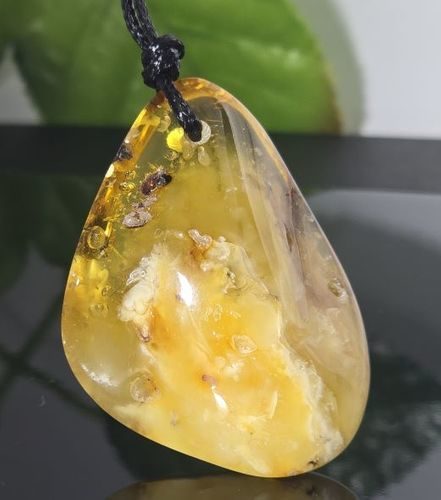 Amber Amulet On Adjustable String Free Form Amber