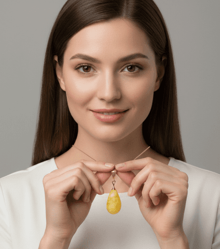  Amber Pendant Made of Carved Butterscotch Color Amber
