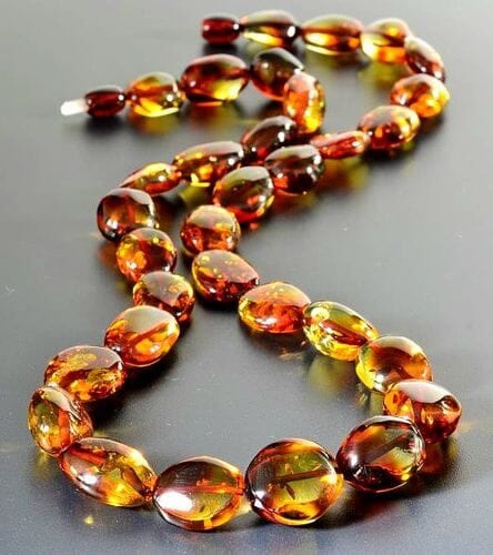 Amber Necklace Made of Colorful Bean Shaped Amber