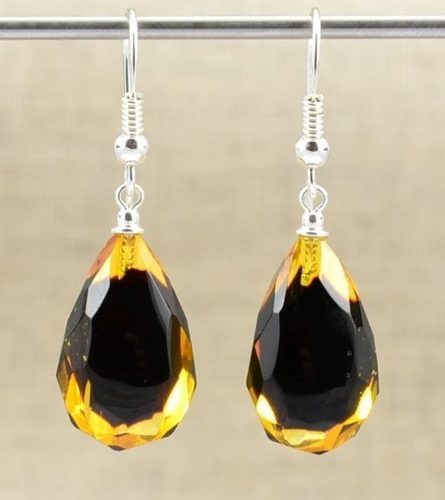 Faceted Amber Earrings Made of Precious Baltic Amber
