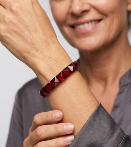 Bangle Style Amber Bracelet Made of Pyramid Shape Cherry Amber 