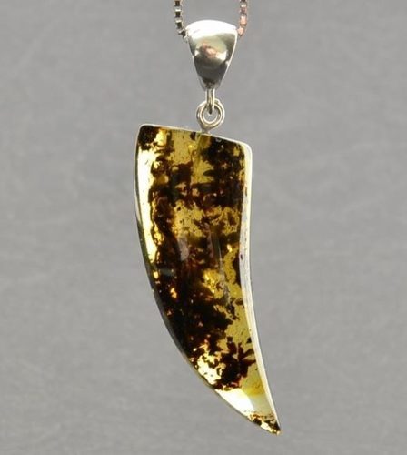 Mens Amulet Pendant Made of Greenish Baltic Amber