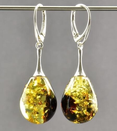 Stunning Green Amber Drop Dangle Earrings Made of Amber