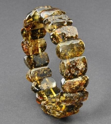 Men's Amber Bracelet Made of Dark Greenish Baltic Amber